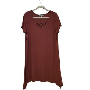 Almost Famous Women Ribbed Knit Criss Cross Front Tunic 2X Plus Short Sleeve